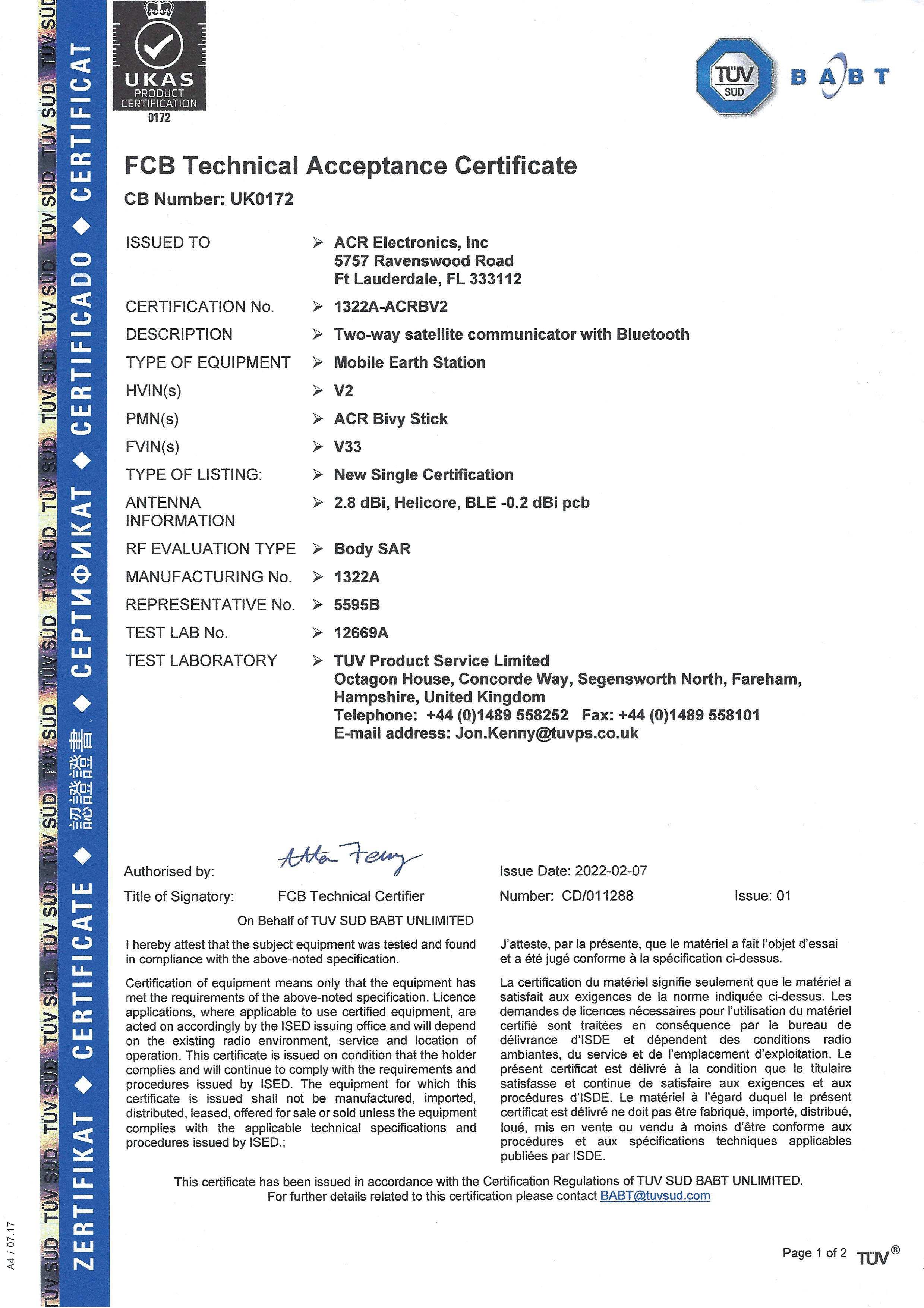 ACR Bivy Stick Canadian Certification SatellitePhoneStore